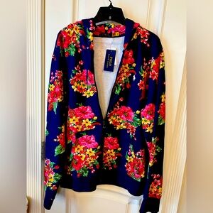 Polo by Ralph Lauren Women's Hoodie Jacket - Blue with Pink, Red Floral